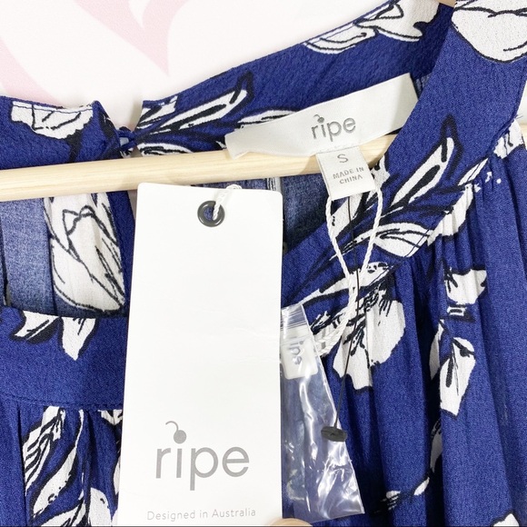 NEW Ripe Maternity Pippa Peasant Navy Floral Maxi Dress S - Picture 6 of 12